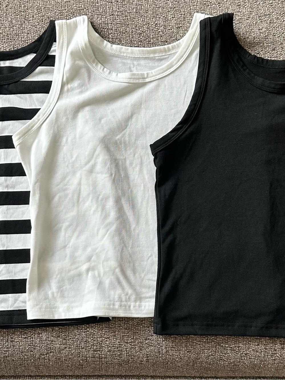 SHEIN Kids 3-Pack Tank Tops — Black, White & Striped
